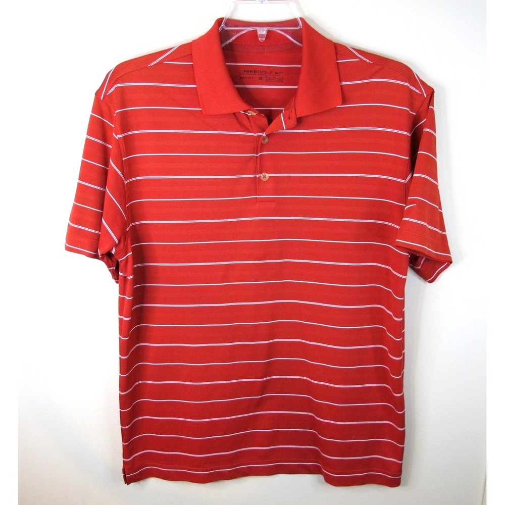 Nike Golf Dri‎ Fit Red Striped Performance Golf Polo Shirt Men's Medium